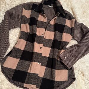 Steve Madden Black and Brown Plaid Shirt